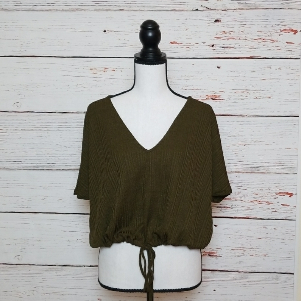 ZARA // dolman sleeve batwing drawstring hem vneck textured relaxed fit …